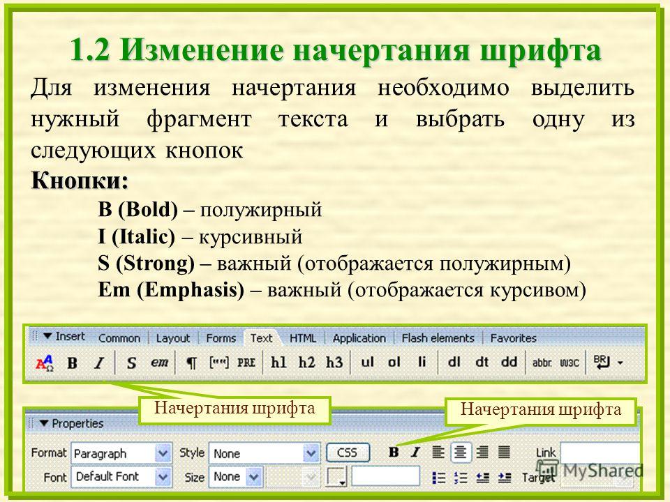 Каким образом браузер отобразит текст заданный шрифтами различного начертания