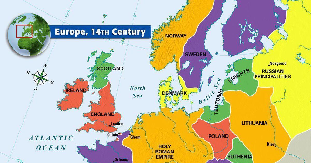 Карта европы 14 века со странами крупно на русском