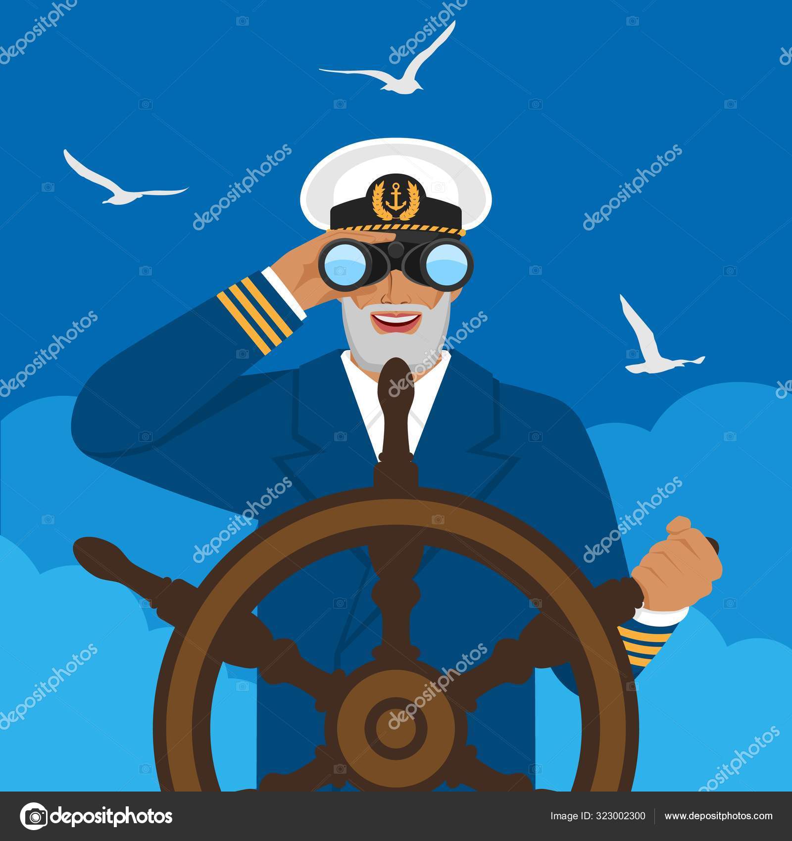Капитан корабля с биноклем