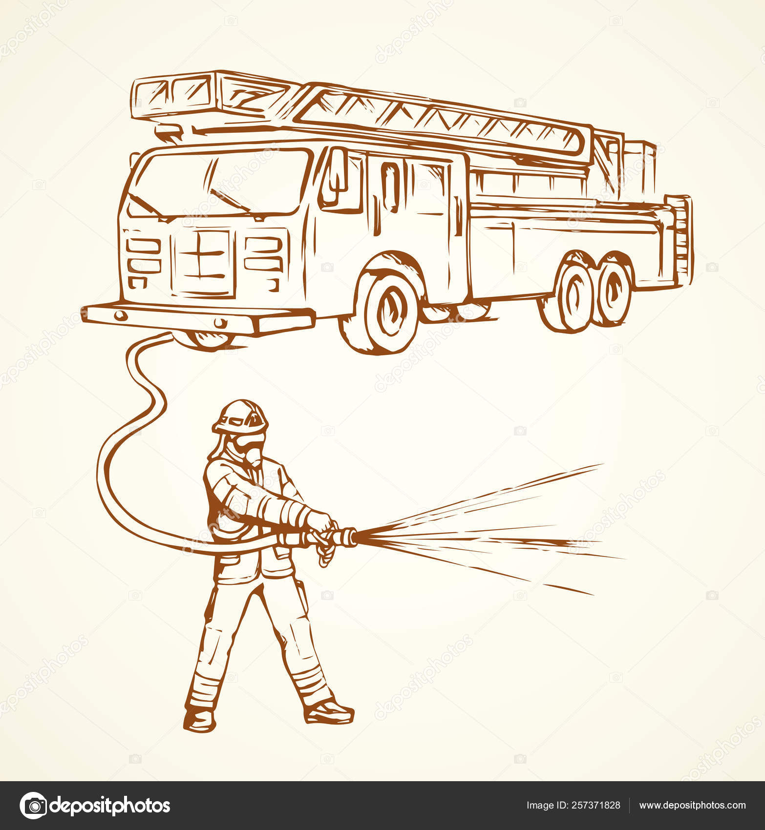 Детский рисунок пожарная машина тушит пожар