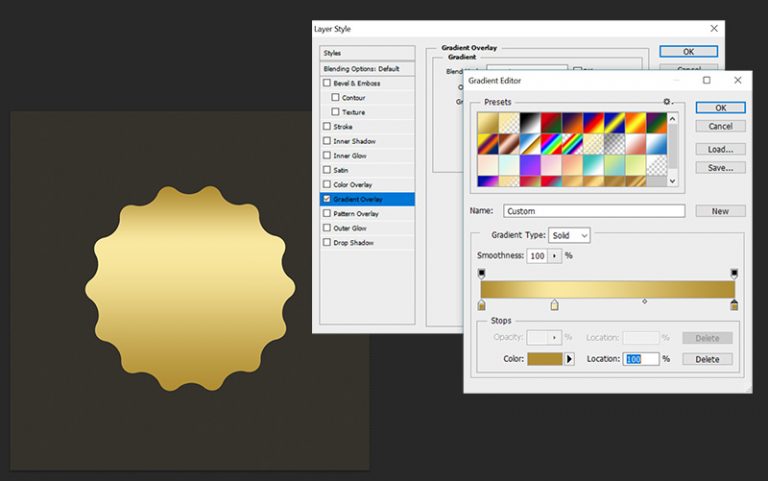 Как сделать золотой градиент в фотошопе