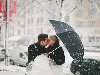 пара, люди, зима, девушка, любовь, снег, поцелуй, мужчина,