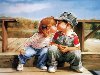 Первый поцелуй, дети, мальчик, дети, пара, романтика, любовь, поцелуй