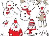 Детский рисунок со снеговиками, Дедом Морозом, оленями и птичками