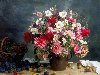 Цветы и фрукты на столе, фото натюрморт, размер: 1600x1200 пикселей