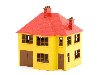 Жёлтый игрушечный домик с красной крышей