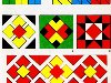 Образцы геометрических орнаментов на квадратах и полосках