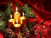 Широкоформатные обои Красивые новогодние свечи, Золотые горящие свечи с ...