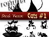 Нарисованные черные коты, силуэты - векторный клипарт