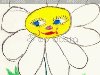 Цветок, нарисованный ребенком на белой бумаге - ромашка с лицом