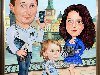 Рисунок Поездка семьи в Прагу, семейный шарж на 3 трех человек