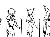 Египетские боги (слева направо): Амон-Ра, Тот, Хонсу, Хатор.