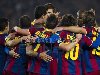 Радость команды Барселоны после забитого гола Лео Месси