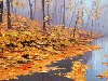 арт, деревья, природа, осень, река, листья