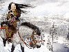 север, лошадь, девушка, брюнетка, зима, снег. Автор: Николай Фомин