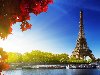 Эйфелева башня, Париж, Франция, деревья, река