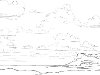 Рисунок морского пейзажа в тонких линиях, выполненный в Painteru0026#39;е карандашом