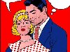 Lovers - Pop art vector painting of a man and a woman in love. Фото