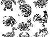Животные и рыбки нарисованные из узоров (Вектор)