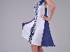 МГ_020 Платье белое синие бока, бело-синее жабо, синие «сбежавшие полоски»