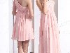 А-силуэт На одно плечо Короткое Шифон Розовое Вечернее платье E12071
