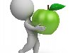 3d небольшое лицо, осуществляющее зеленое яблоко. 3D изображение.