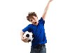 Мальчик в прыжке с футбольным мячом