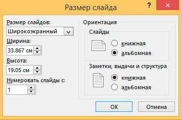 Размер слайда презентации в мм